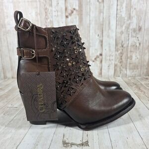 Cuadra‎ Brown Leather Floral Swarovski Crystal Ankle Boots Goodyear Welt Mexico